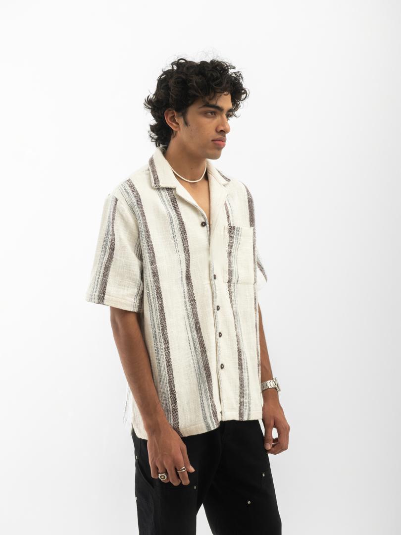Textured Cuban Collar Hemp Shirt White