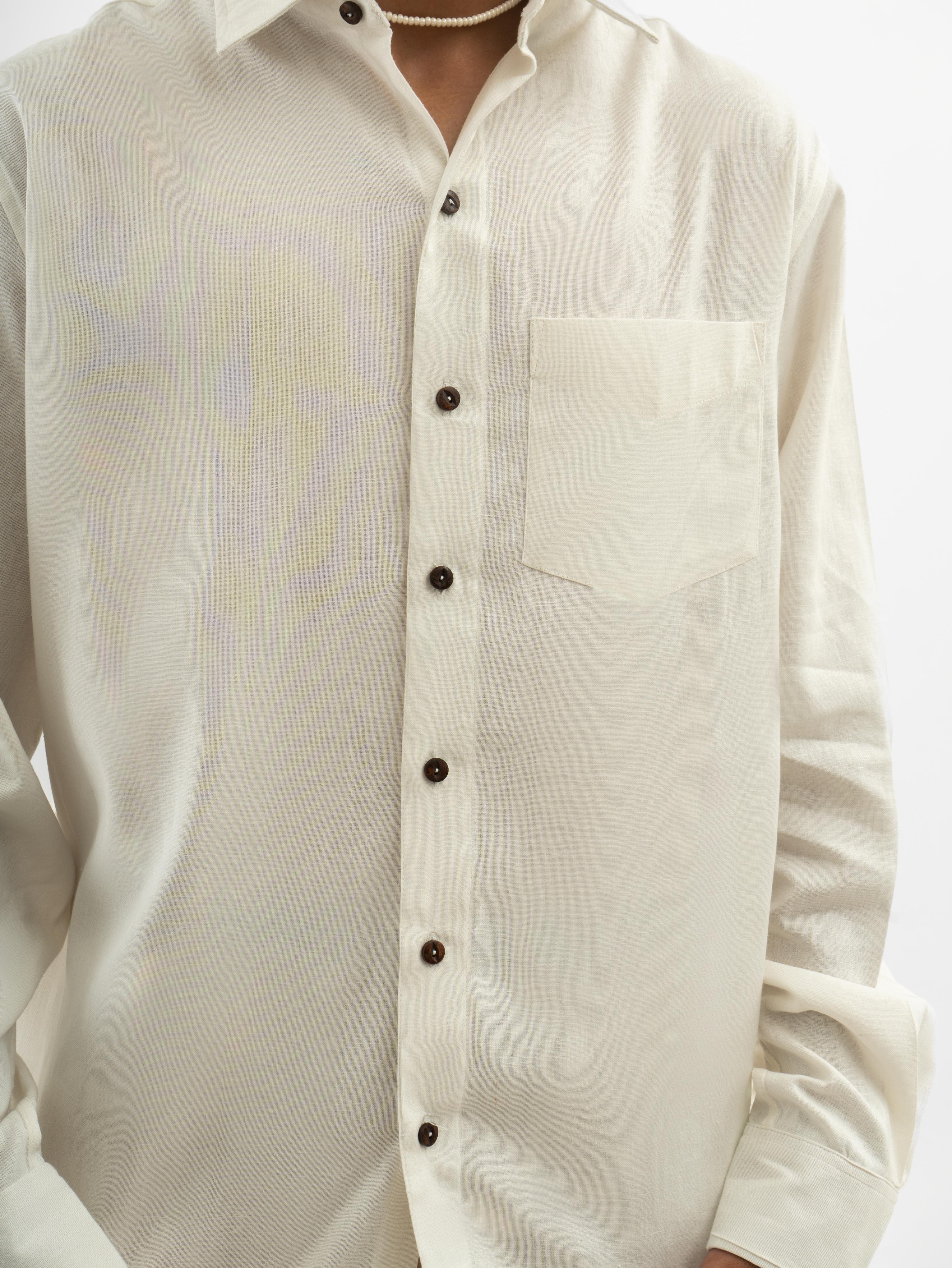 Full sleeves Hemp solid shirt Off White