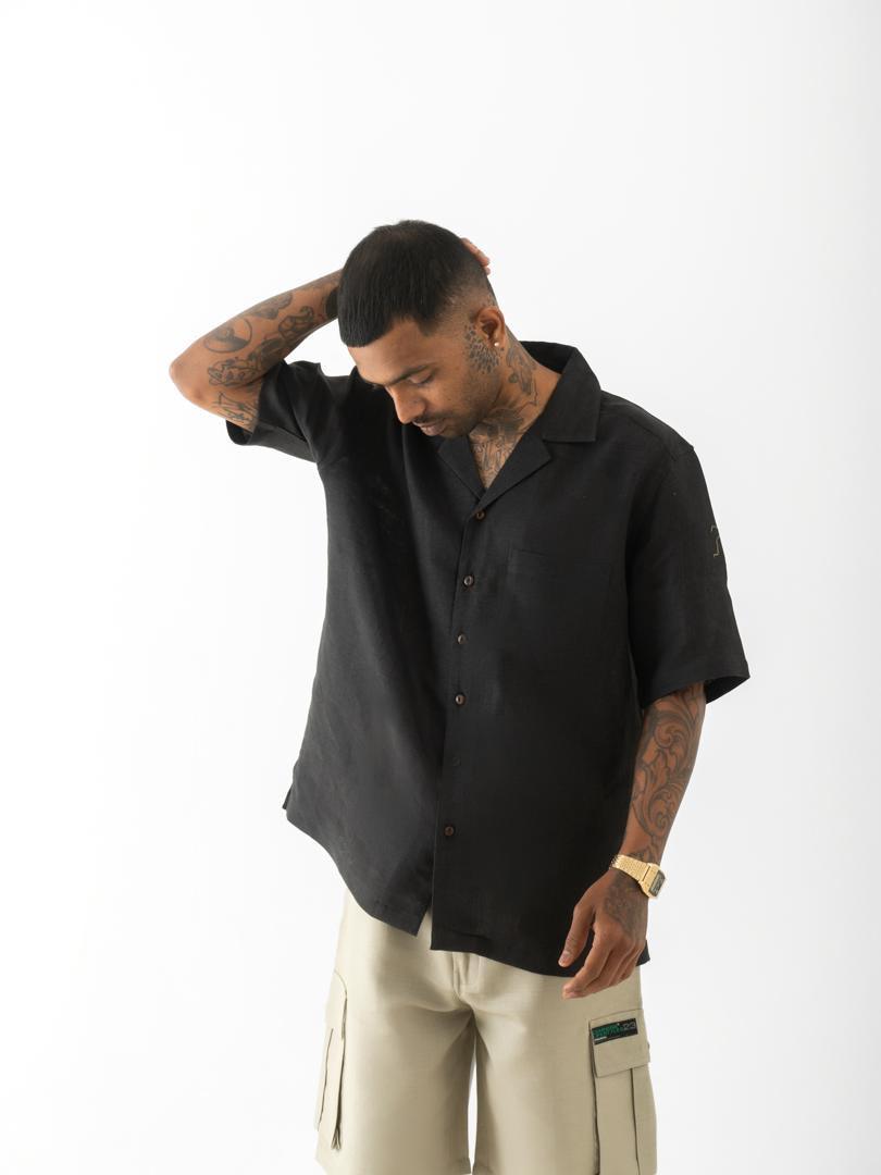 Cuban Collar Hemp Shirt Black