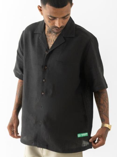 Cuban Collar Hemp Shirt Black