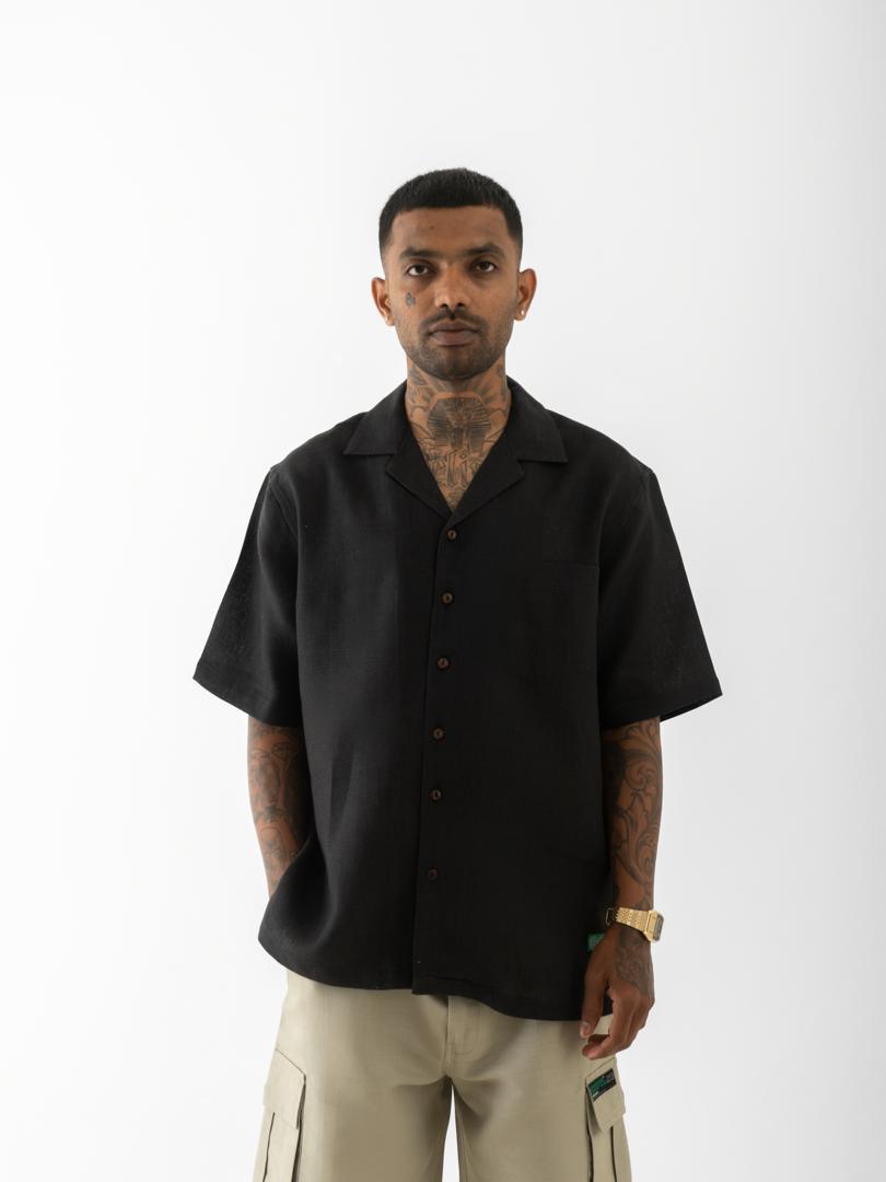 Cuban Collar Hemp Shirt Black