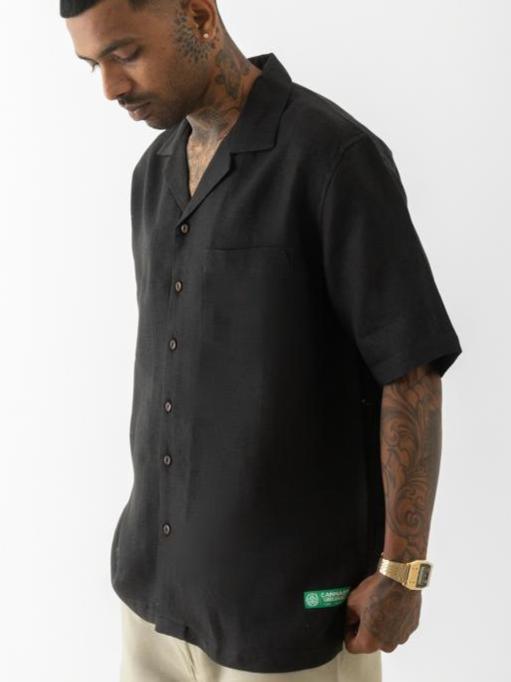 Cuban Collar Hemp Shirt Black