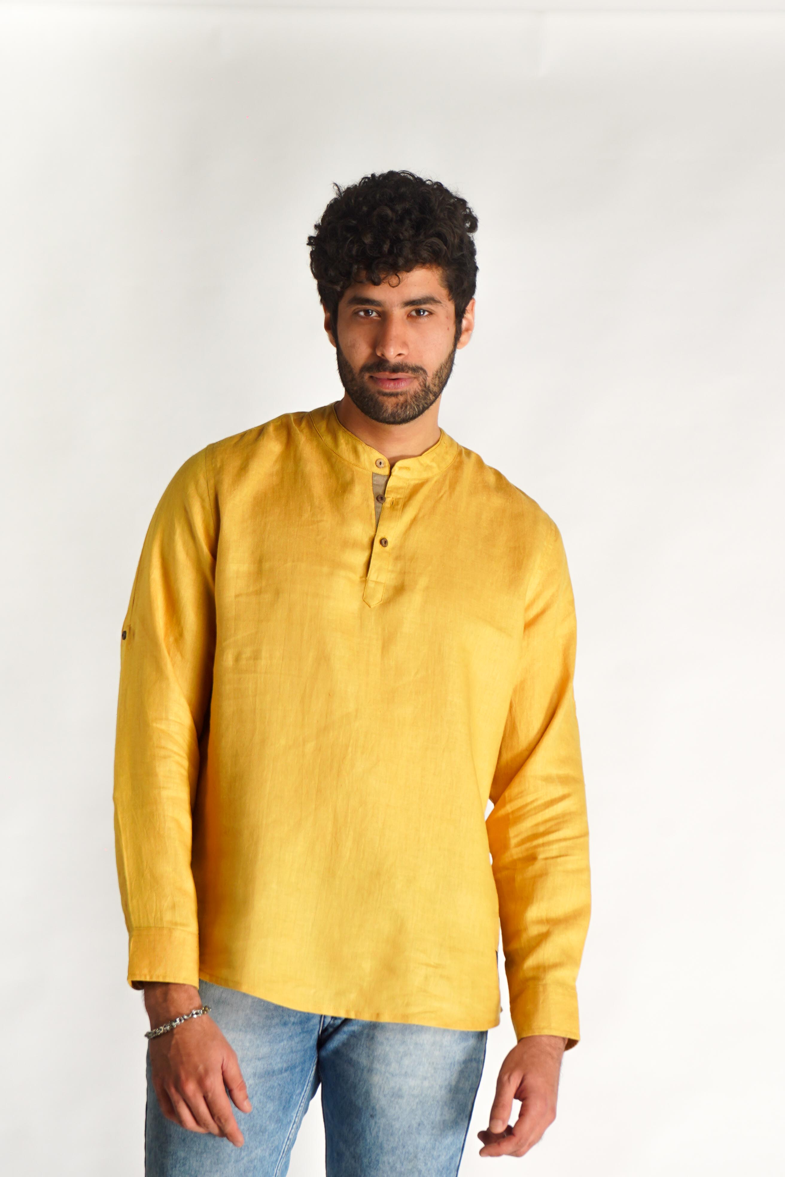 Pure Hemp Short Kurta Shirt - yellow