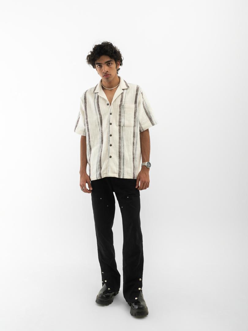 Textured Cuban Collar Hemp Shirt White