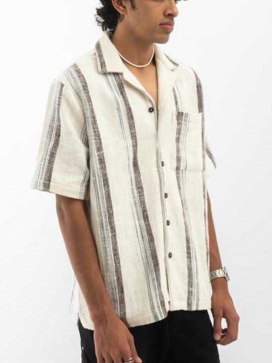Textured Cuban Collar Hemp Shirt White