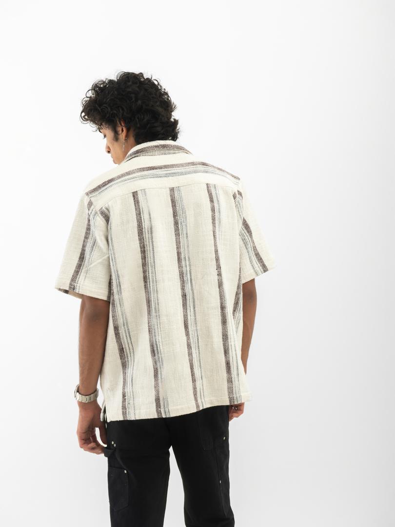 Textured Cuban Collar Hemp Shirt White
