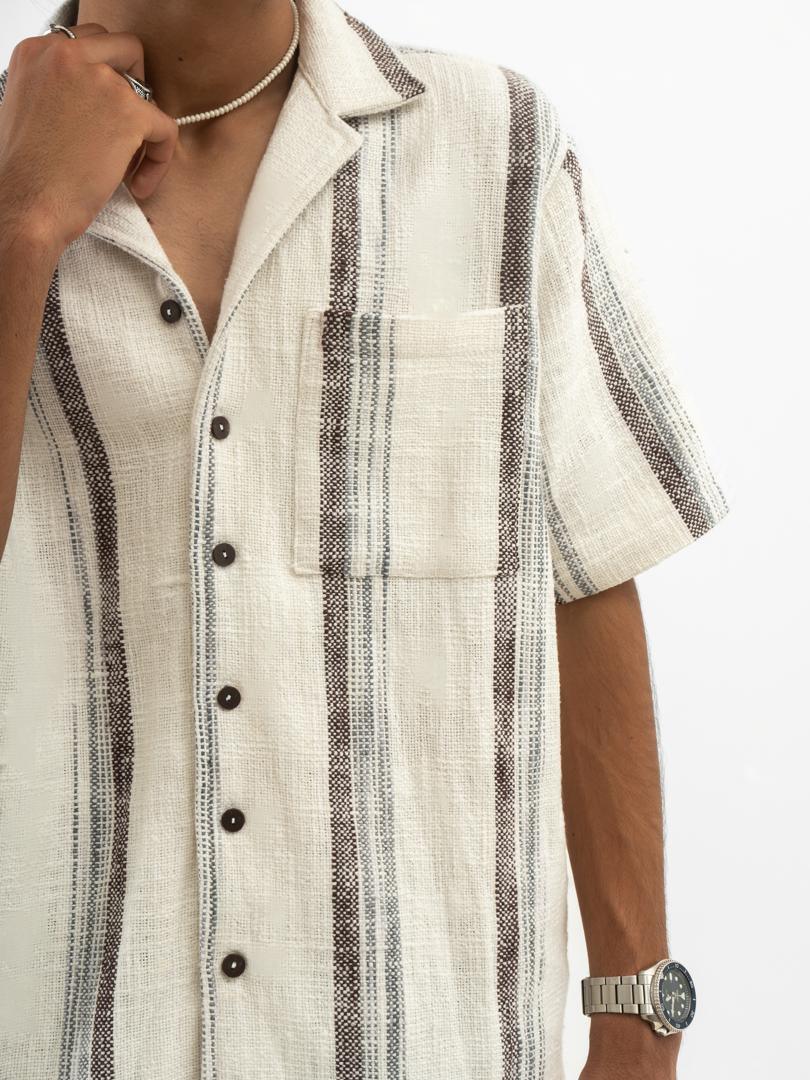 Textured Cuban Collar Hemp Shirt White