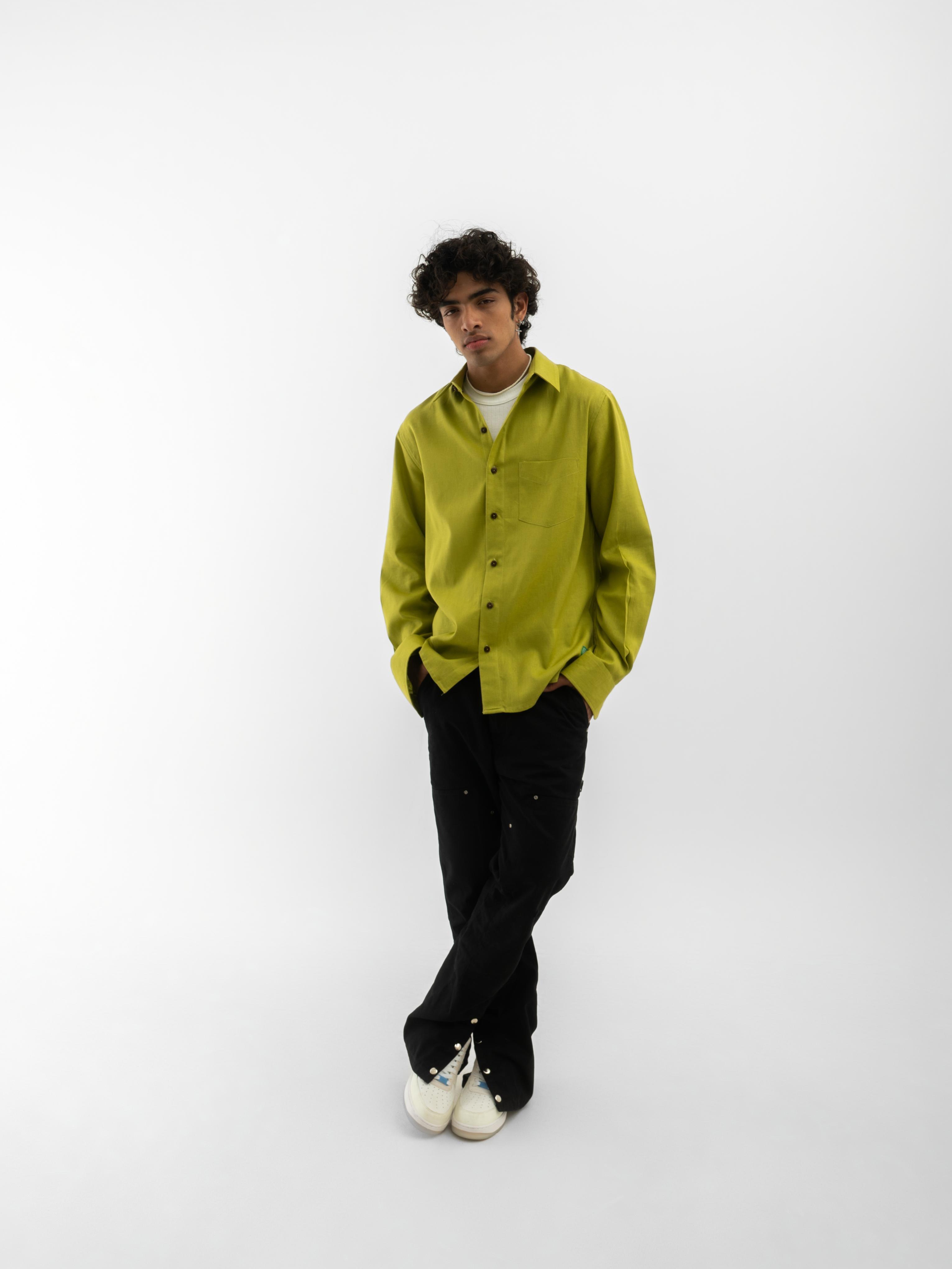 Full sleeves Hemp solid shirt green