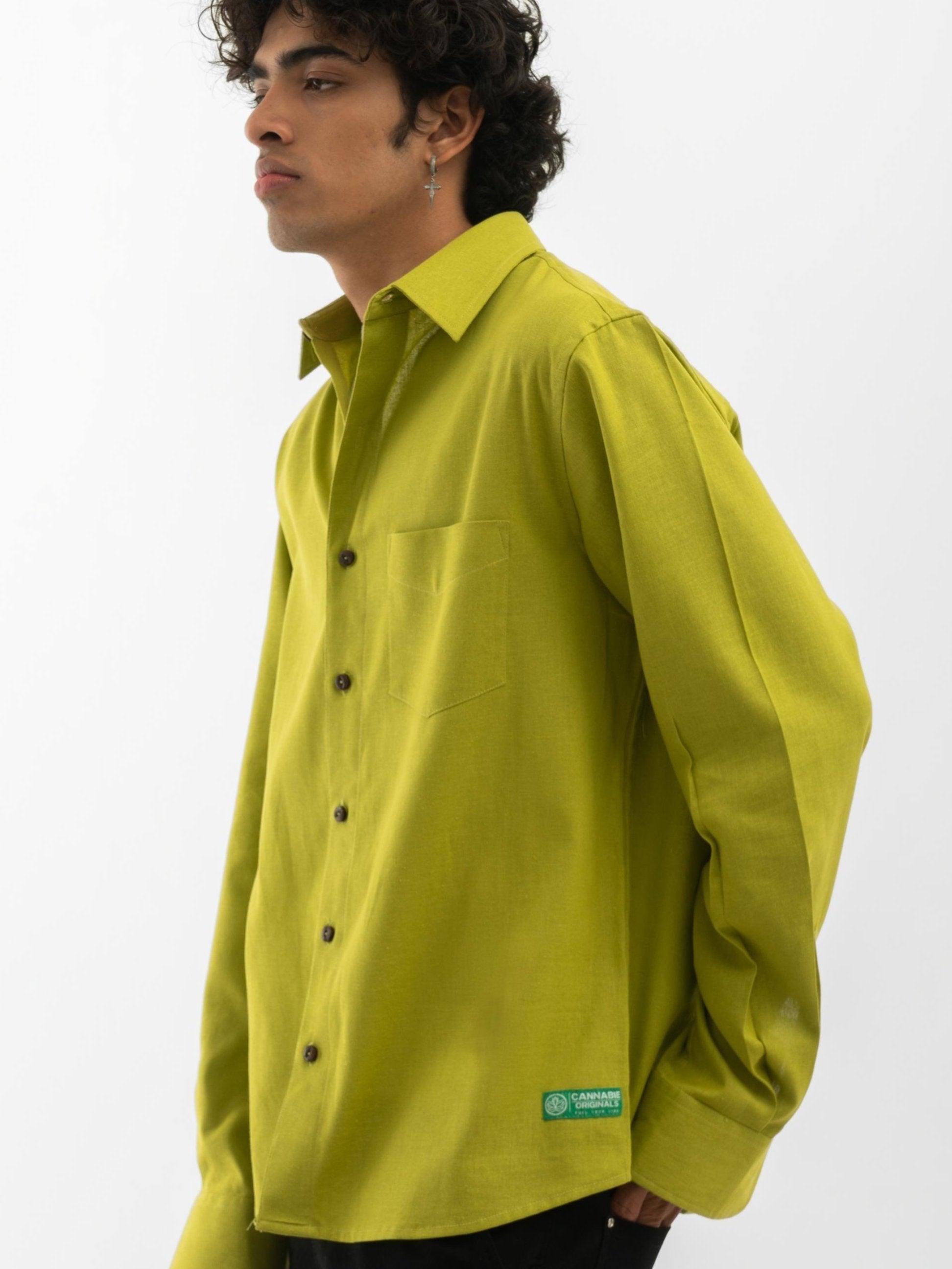 Full sleeves Hemp solid shirt green