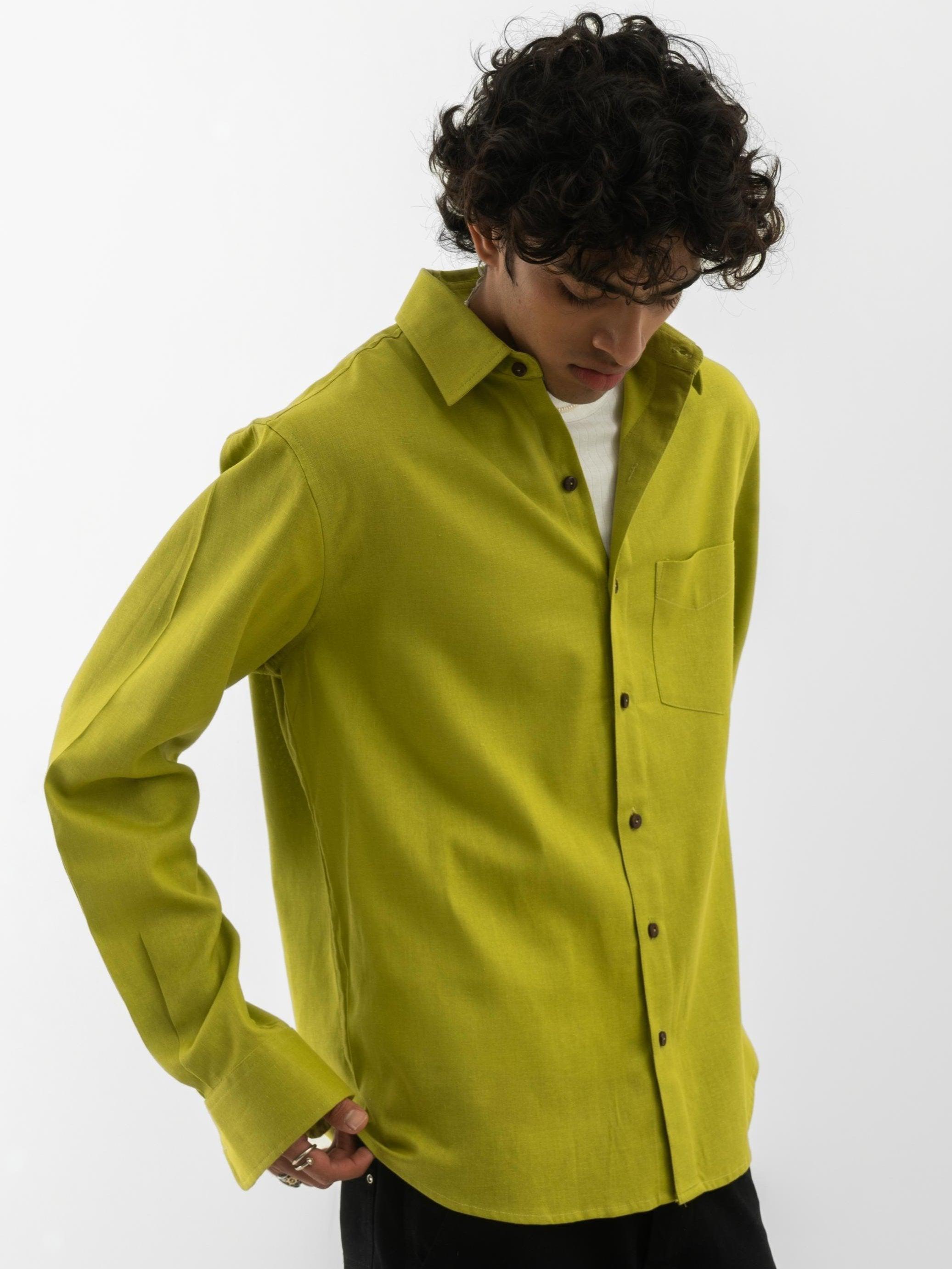Full sleeves Hemp solid shirt green
