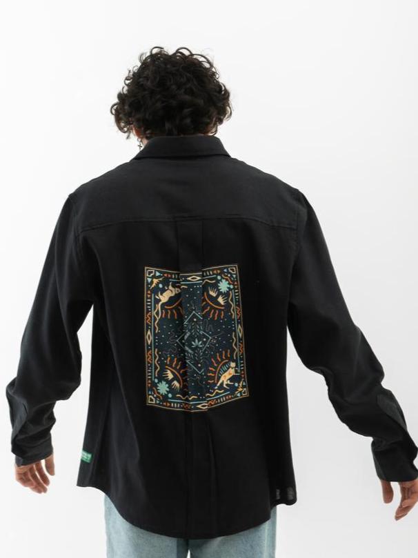 Mystic Arts Patchwork FULL Sleeves Hemp Shirt Blac