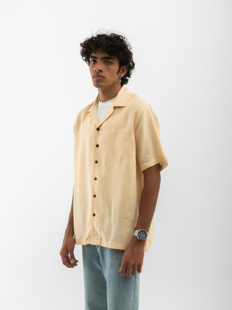Cuban Collar Hemp Shirt Nude