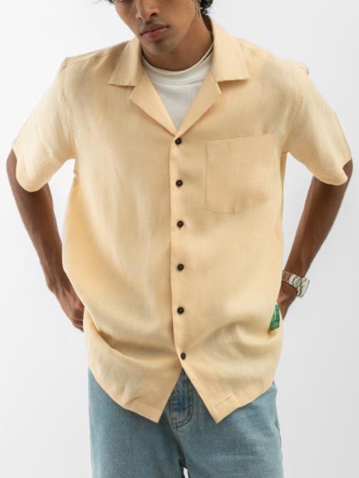 Cuban Collar Hemp Shirt Nude