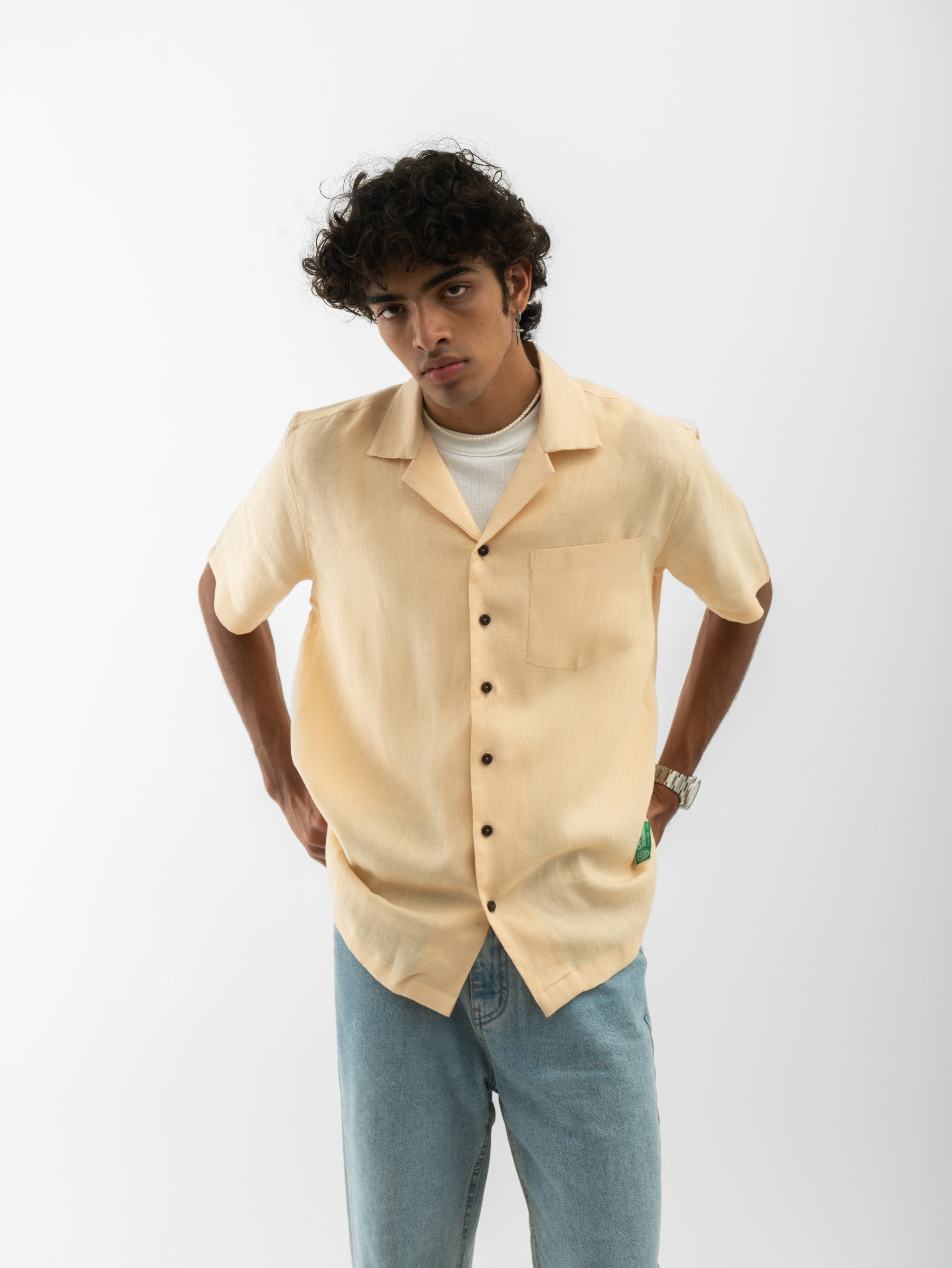 ORIGINALS : Cuban Collar Hemp Shirt Solid Nude