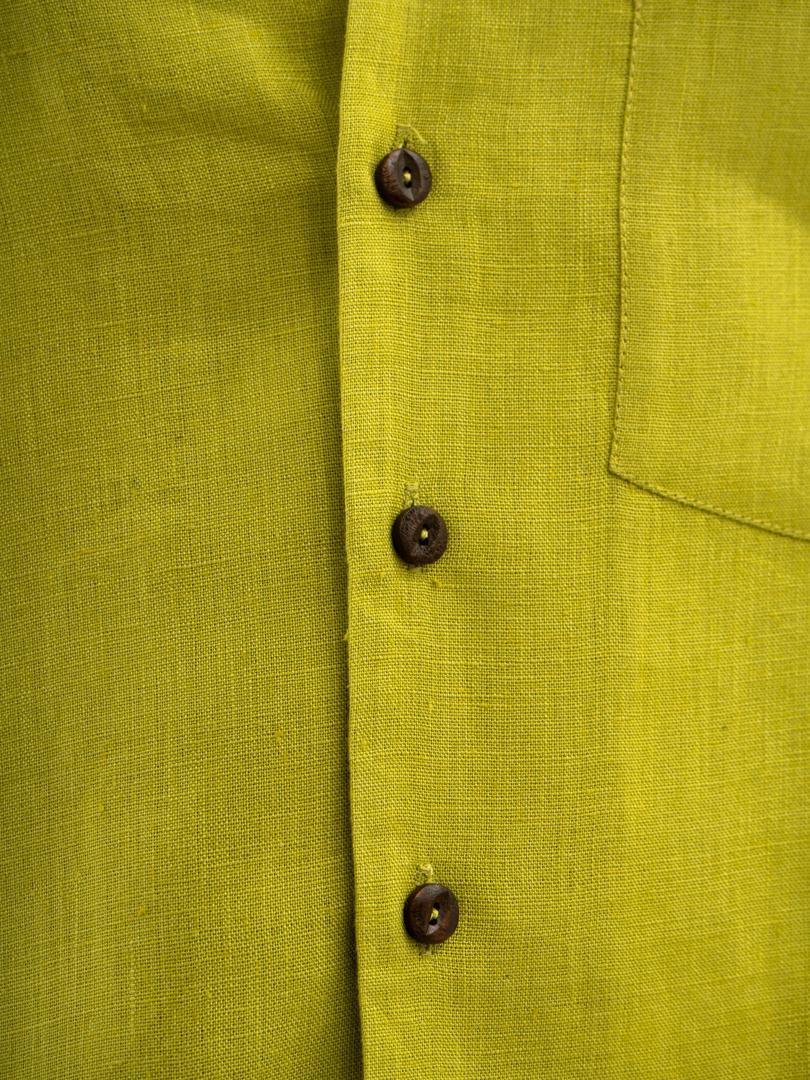  Cuban Collar Hemp Shirt Solid Green