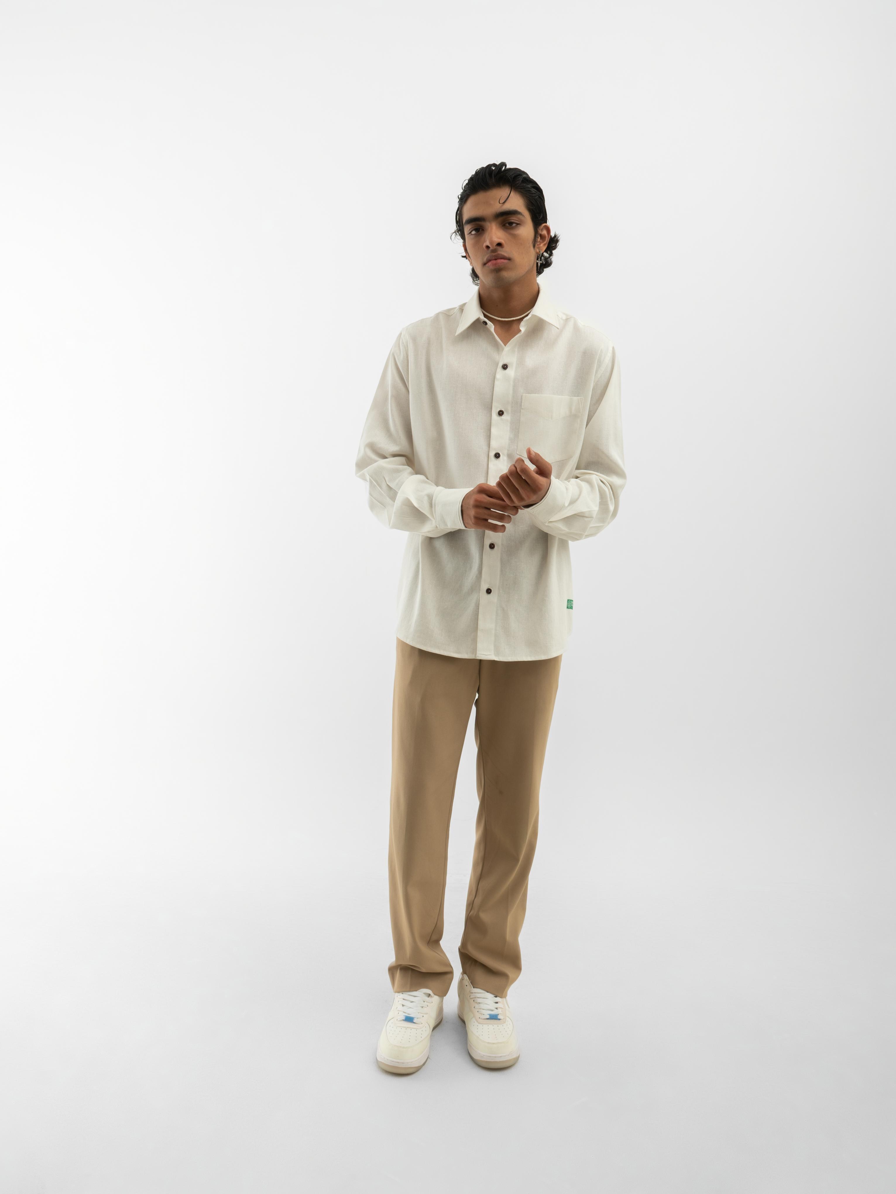 Full sleeves Hemp solid shirt Off White