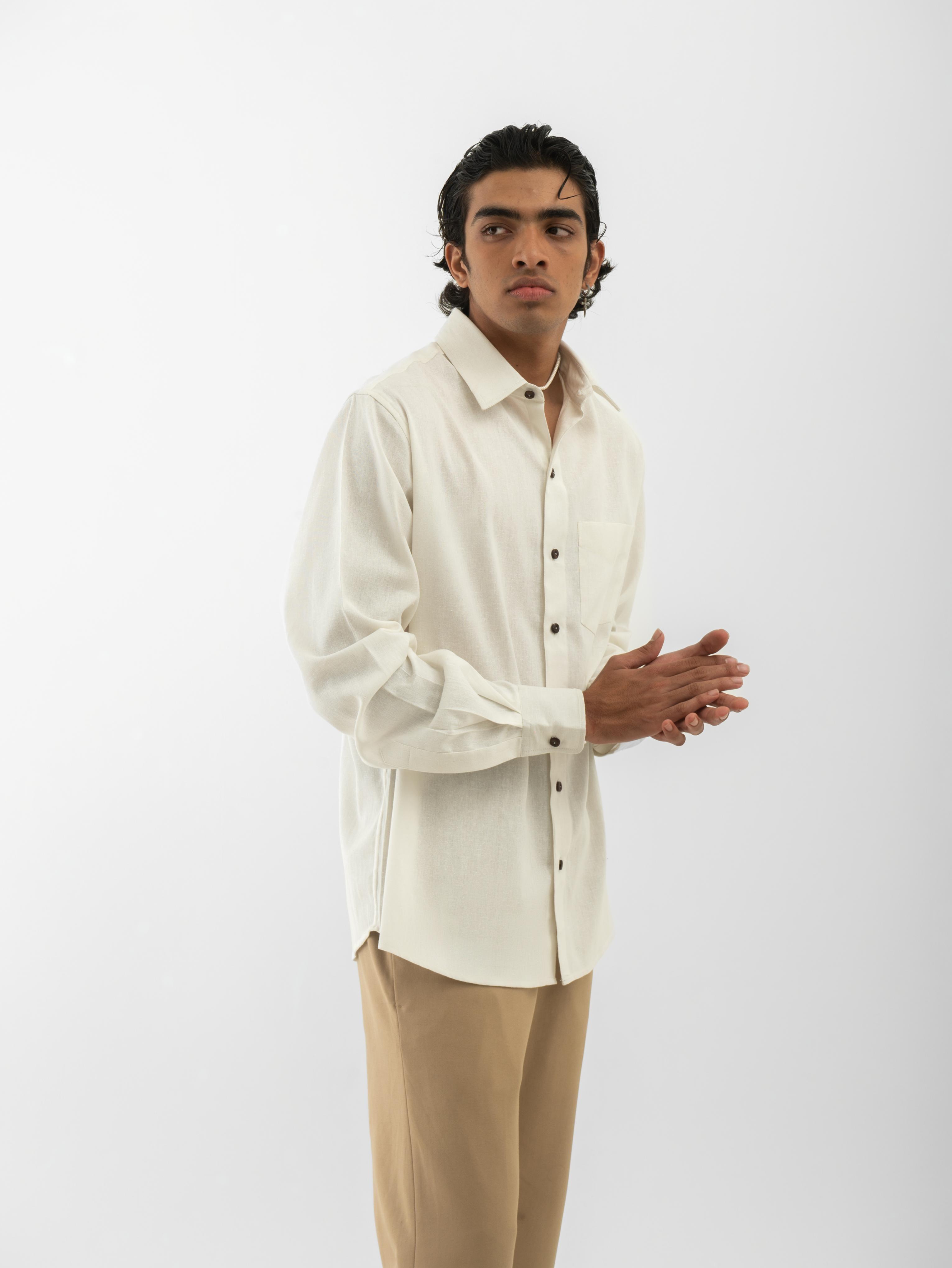 Full sleeves Hemp solid shirt Off White