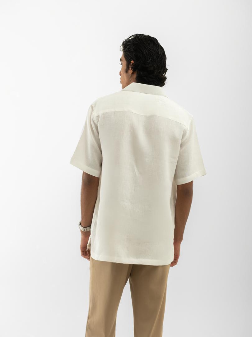 Cuban Collar Hemp Shirt Solid Off White