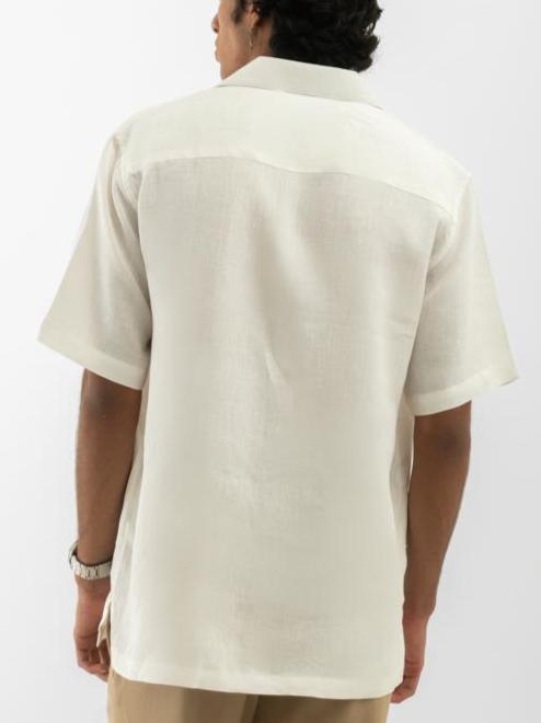 Cuban Collar Hemp Shirt Solid Off White