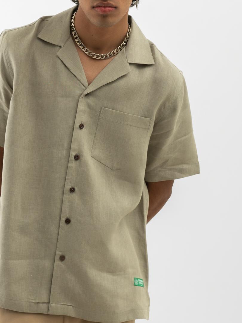 Cuban Collar Hemp Shirt Solid Grey