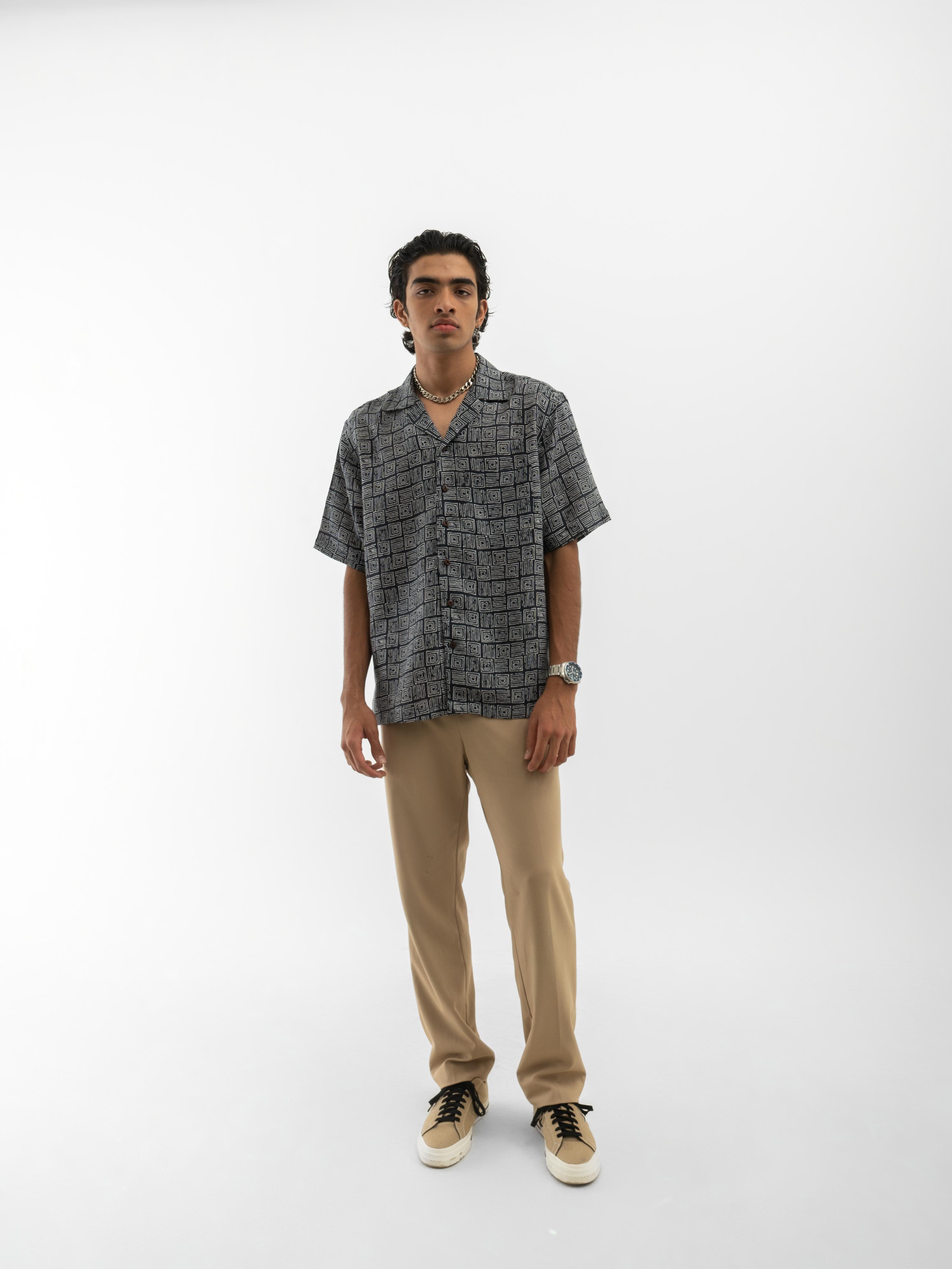 Cuban Collar Hemp Shirt Black