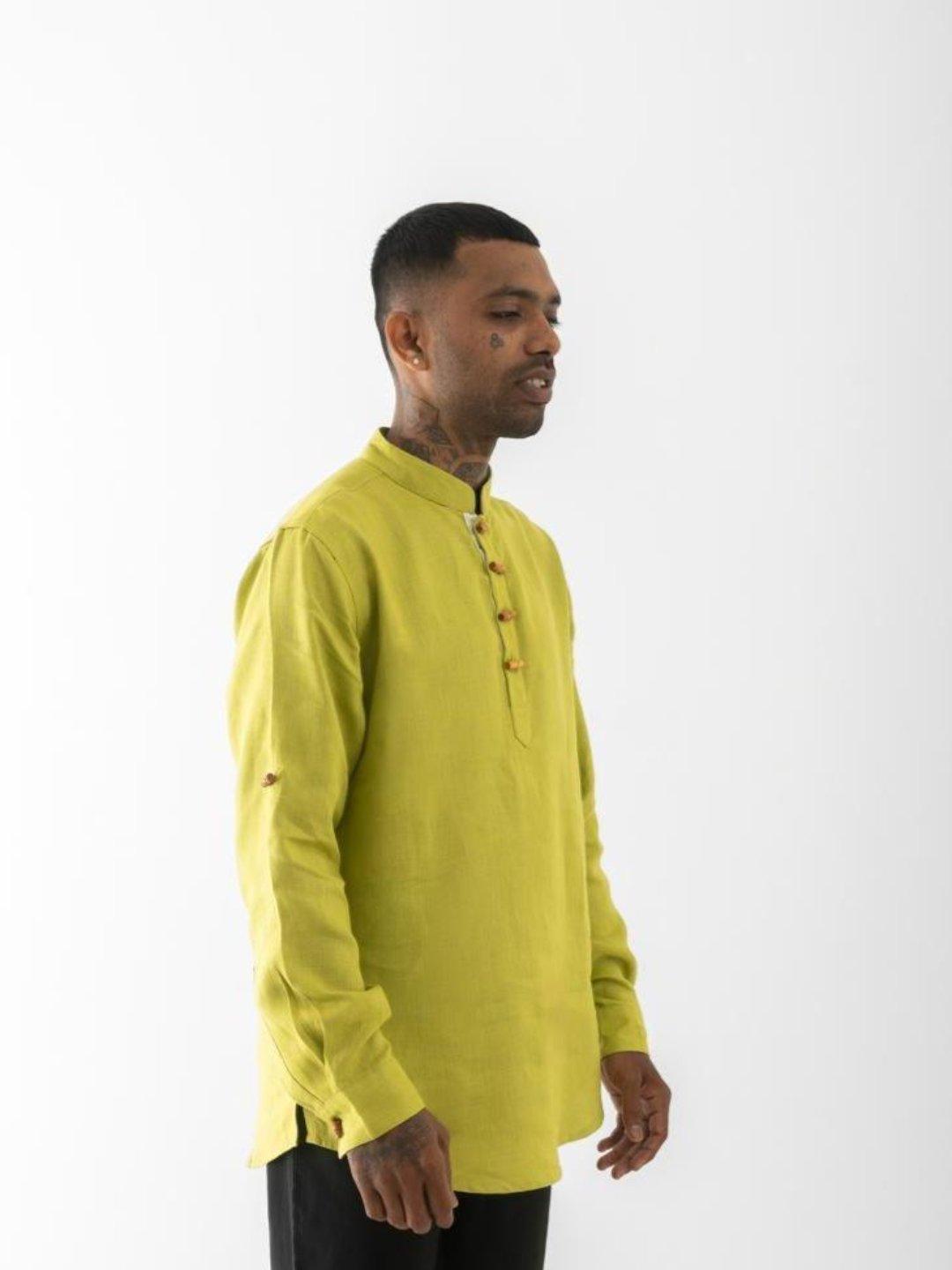Pure Hemp Short Kurta Shirt - Solid Green