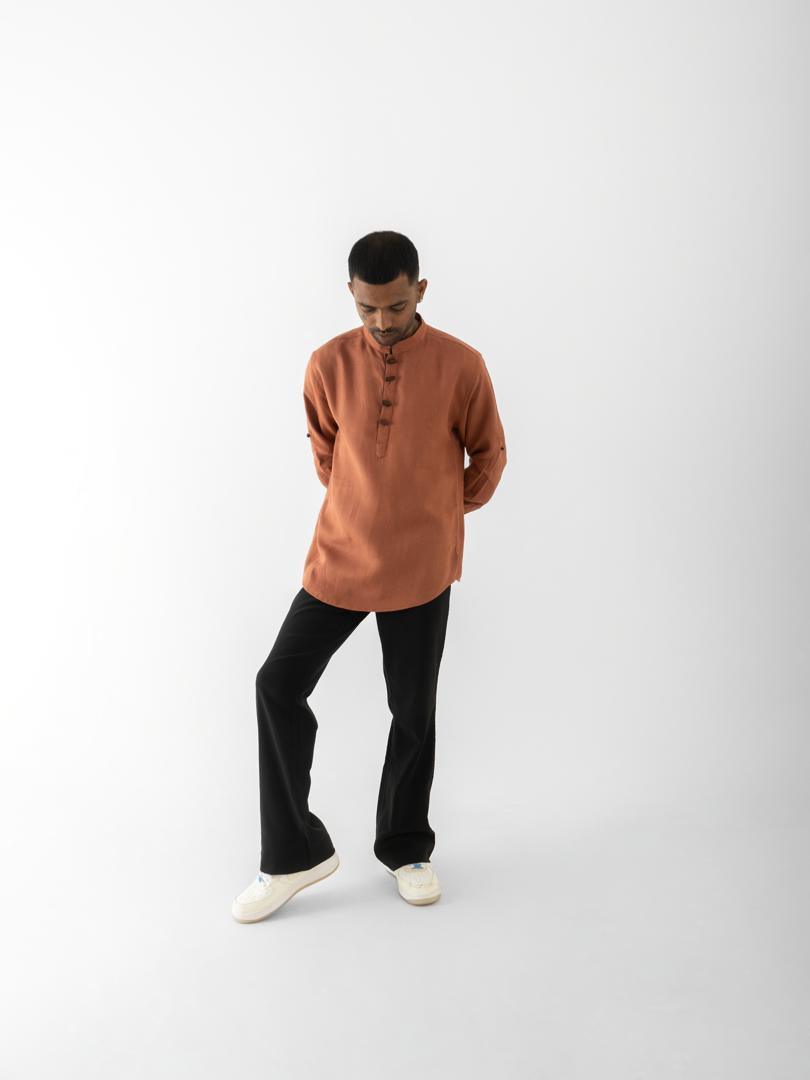 Short Kurta Shirt - Solid Brick Red