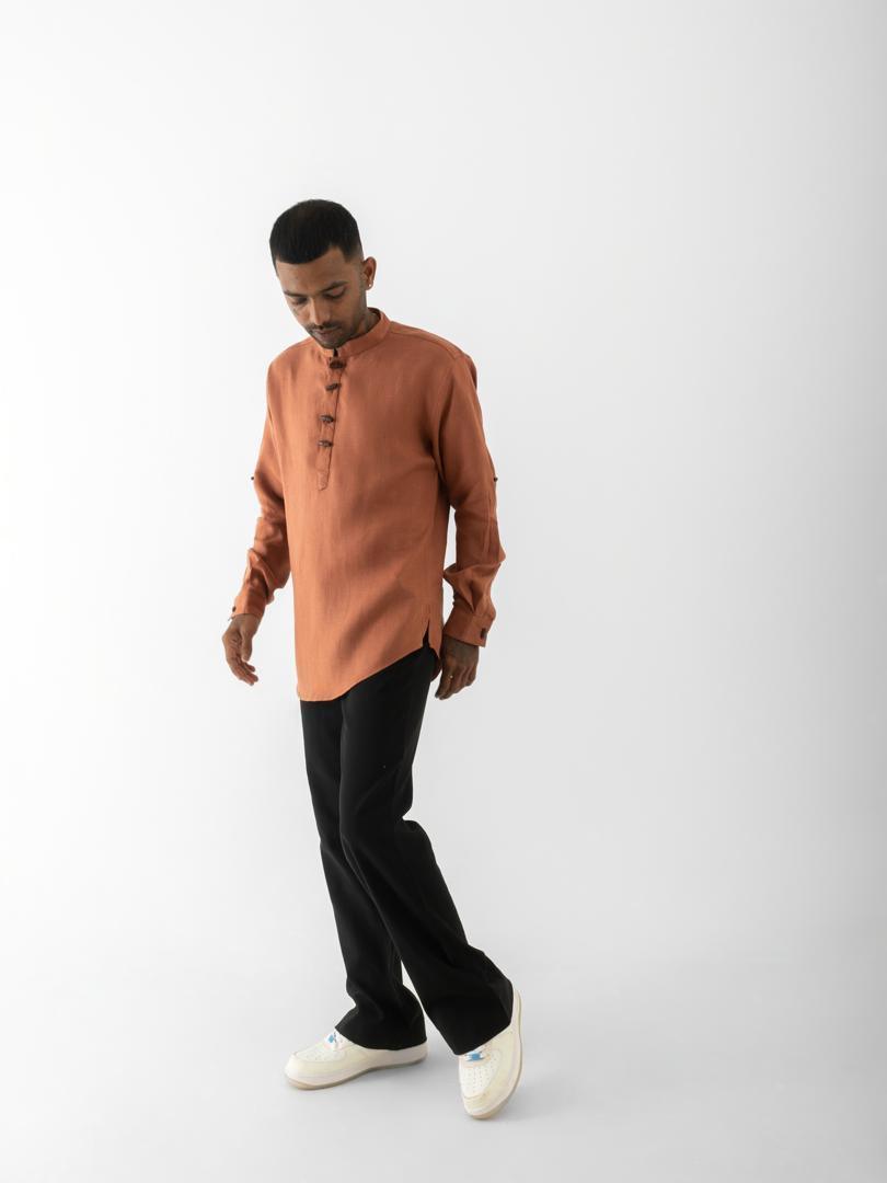 Short Kurta Shirt - Solid Brick Red