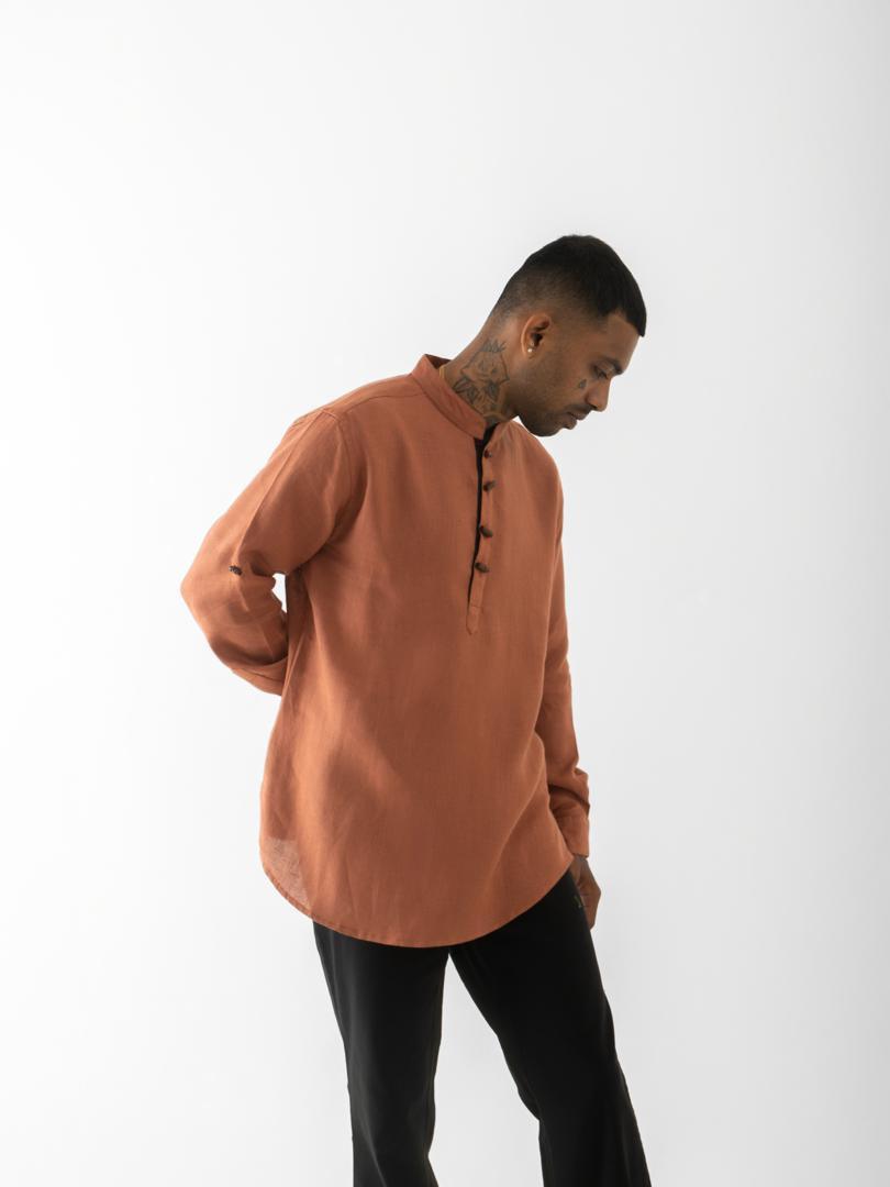 Short Kurta Shirt - Solid Brick Red