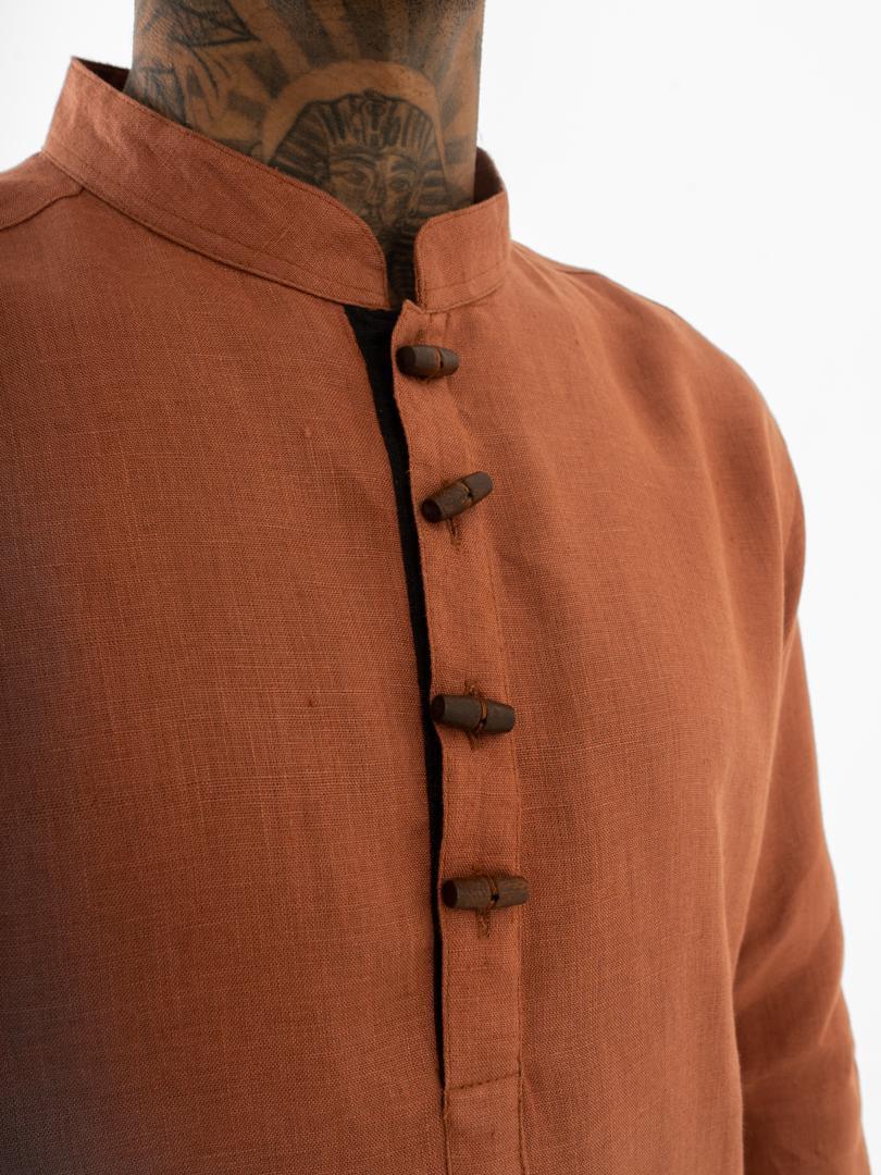 Short Kurta Shirt - Solid Brick Red