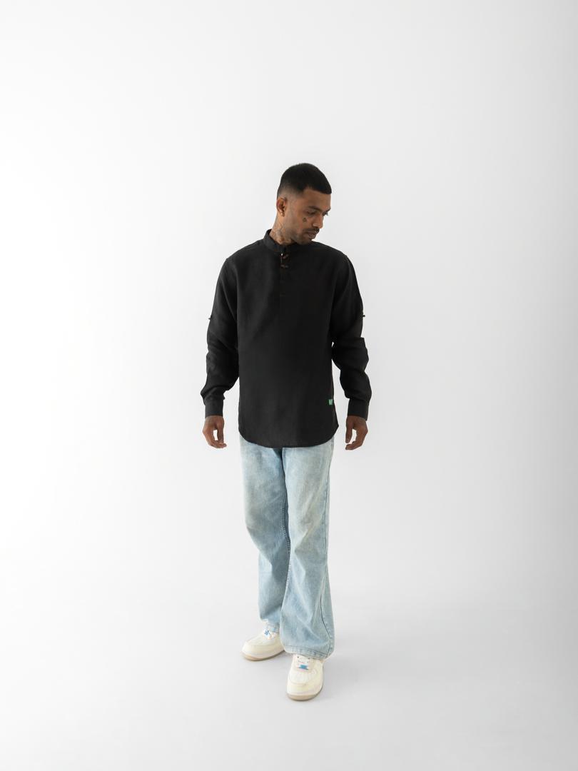 Short Kurta Shirt - Solid Black