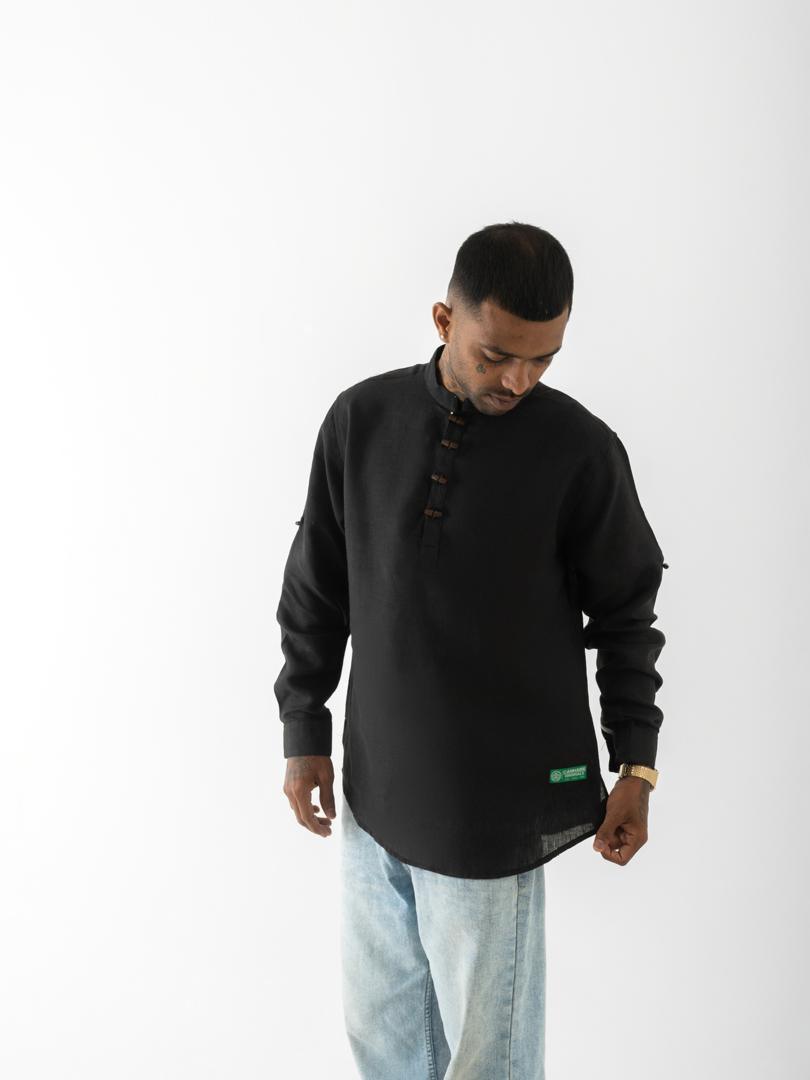 Short Kurta Shirt - Solid Black