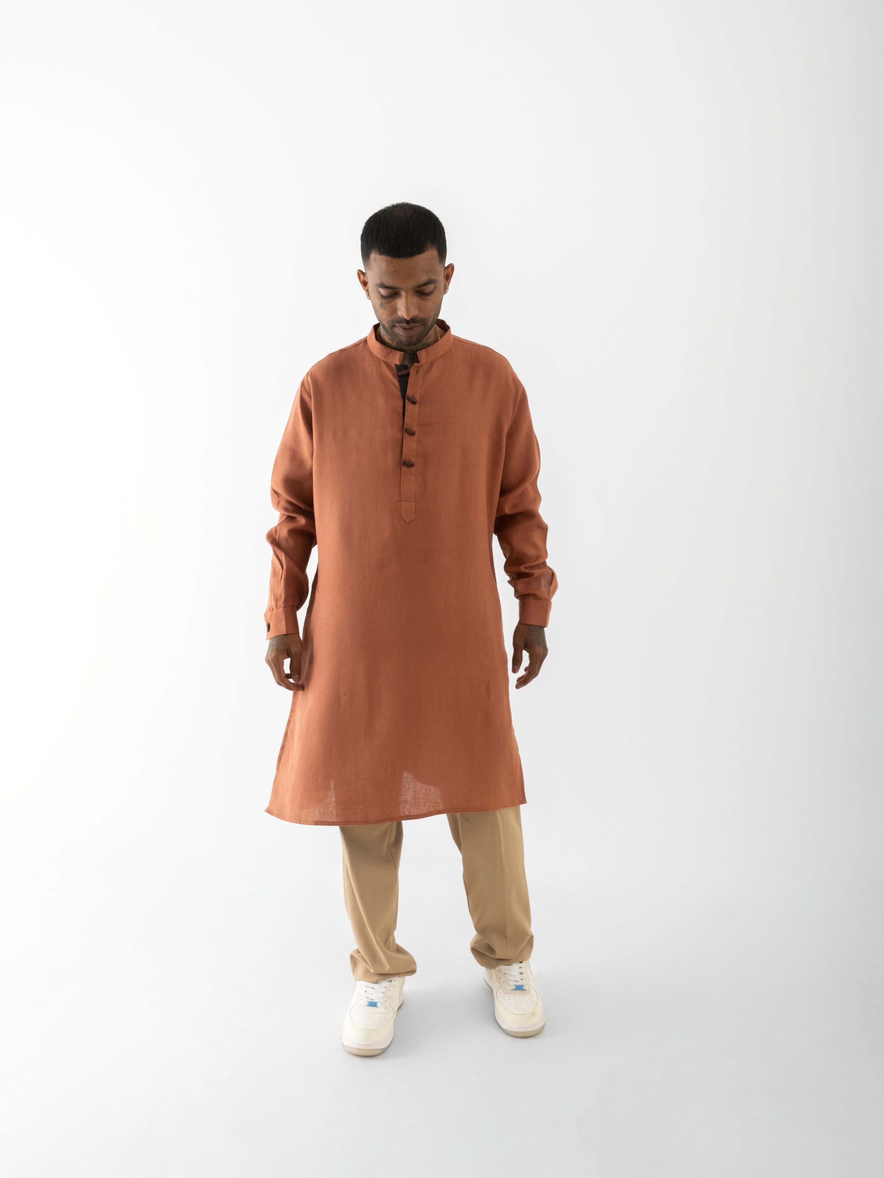 Kurta Long Black Brick Red