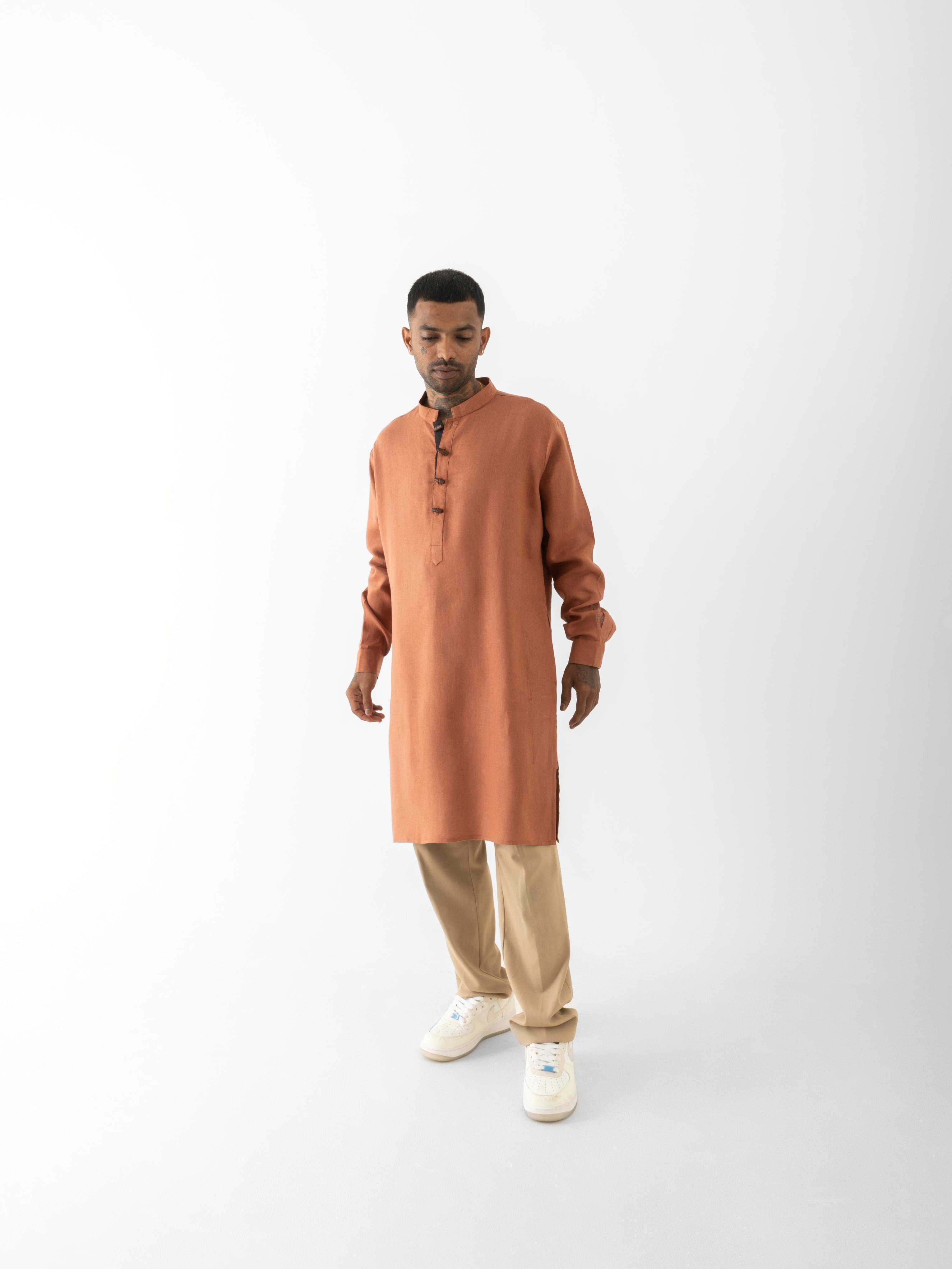 Kurta Long Black Brick Red