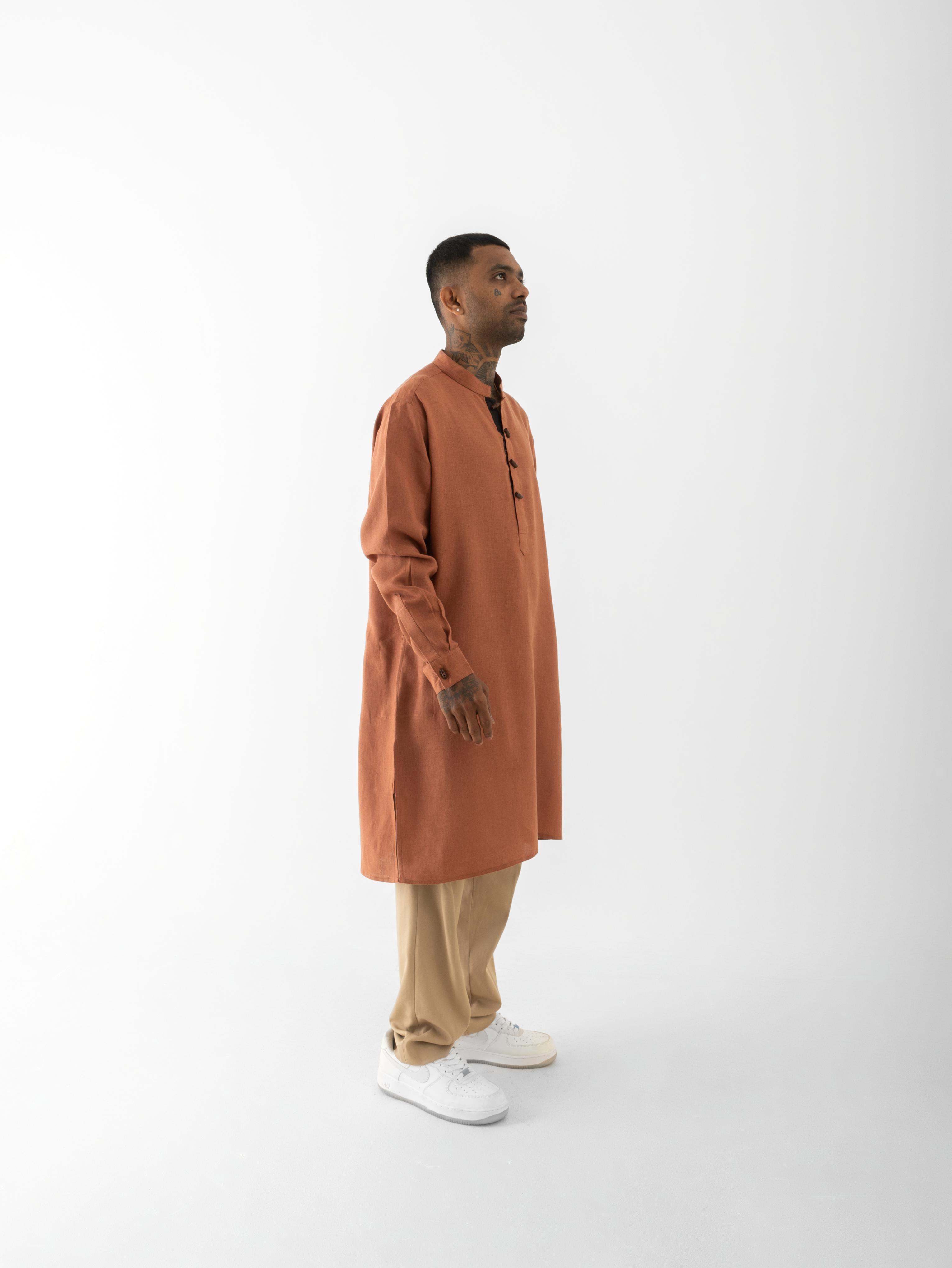 Kurta Long Black Brick Red