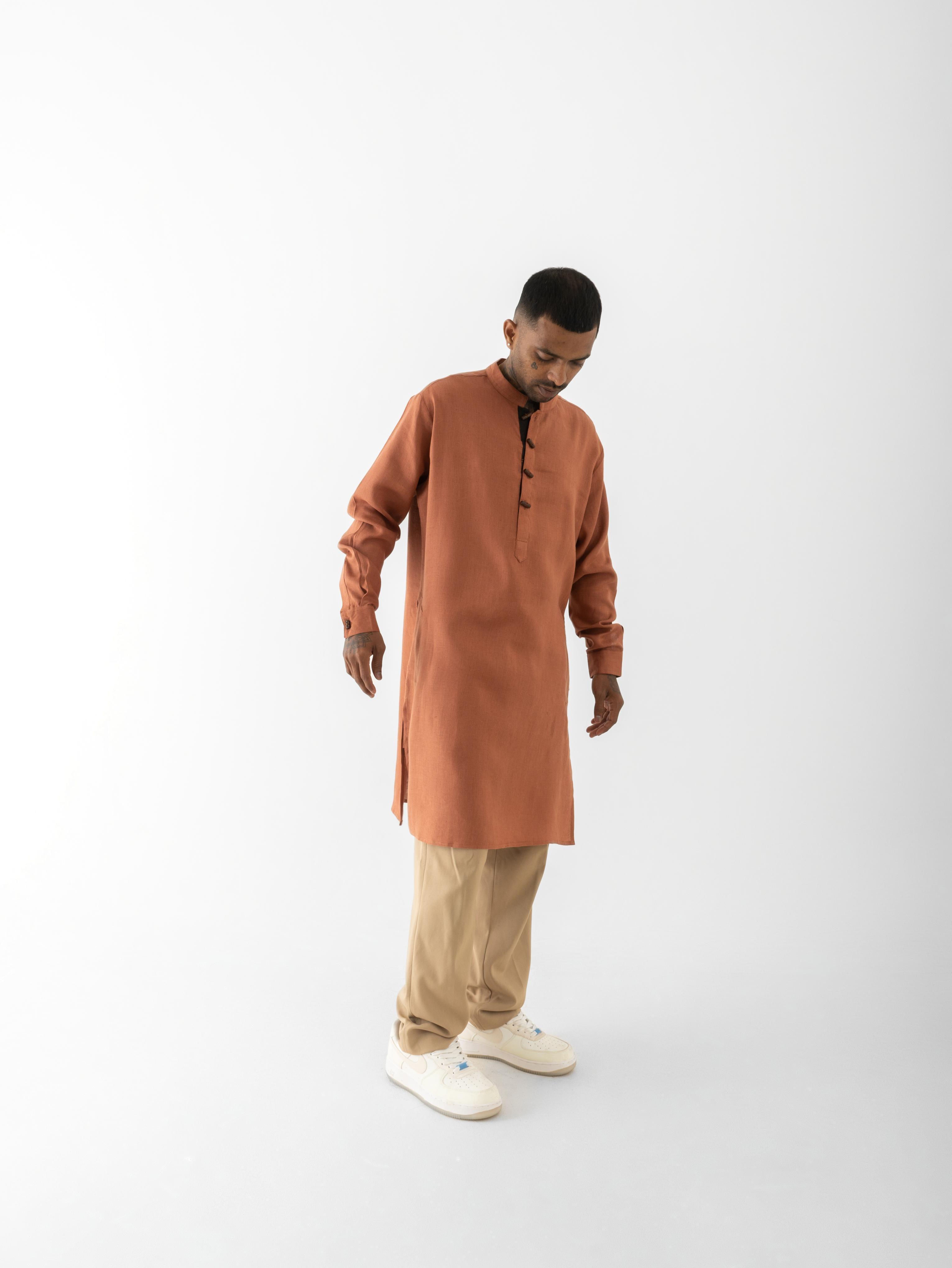 Kurta Long Black Brick Red
