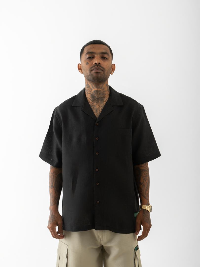 OG Patchwork Cuban Collar Hemp Shirt Black