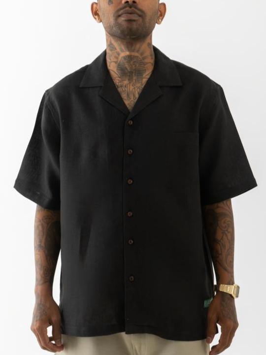 OG Patchwork Cuban Collar Hemp Shirt Black