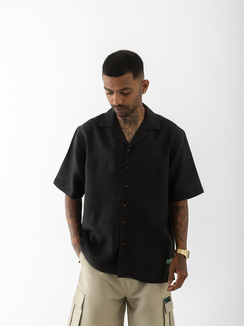 OG Patchwork Cuban Collar Hemp Shirt Black