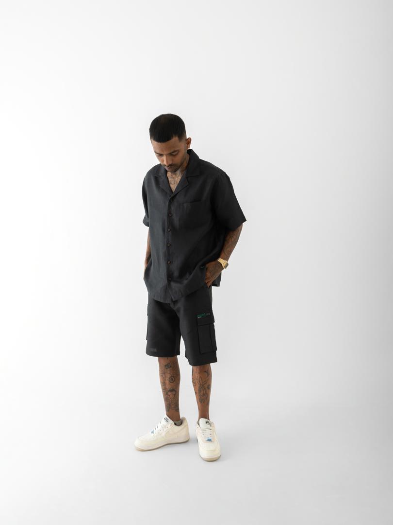 ORIGINALS : Cuban Collar Hemp Shirt Solid Black