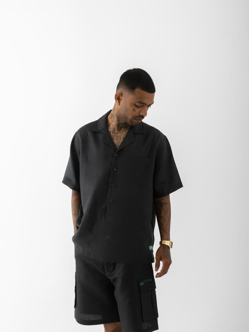 ORIGINALS : Cuban Collar Hemp Shirt Solid Black