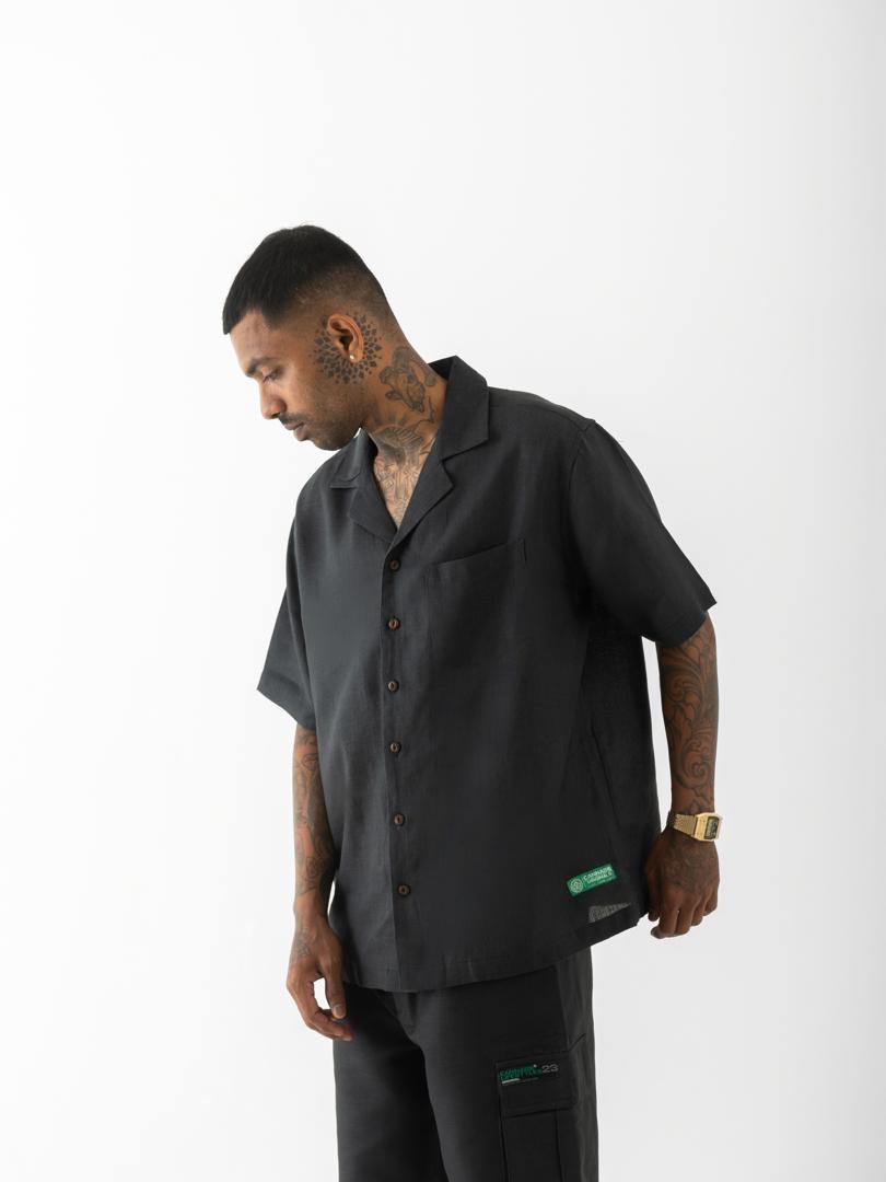 ORIGINALS : Cuban Collar Hemp Shirt Solid Black