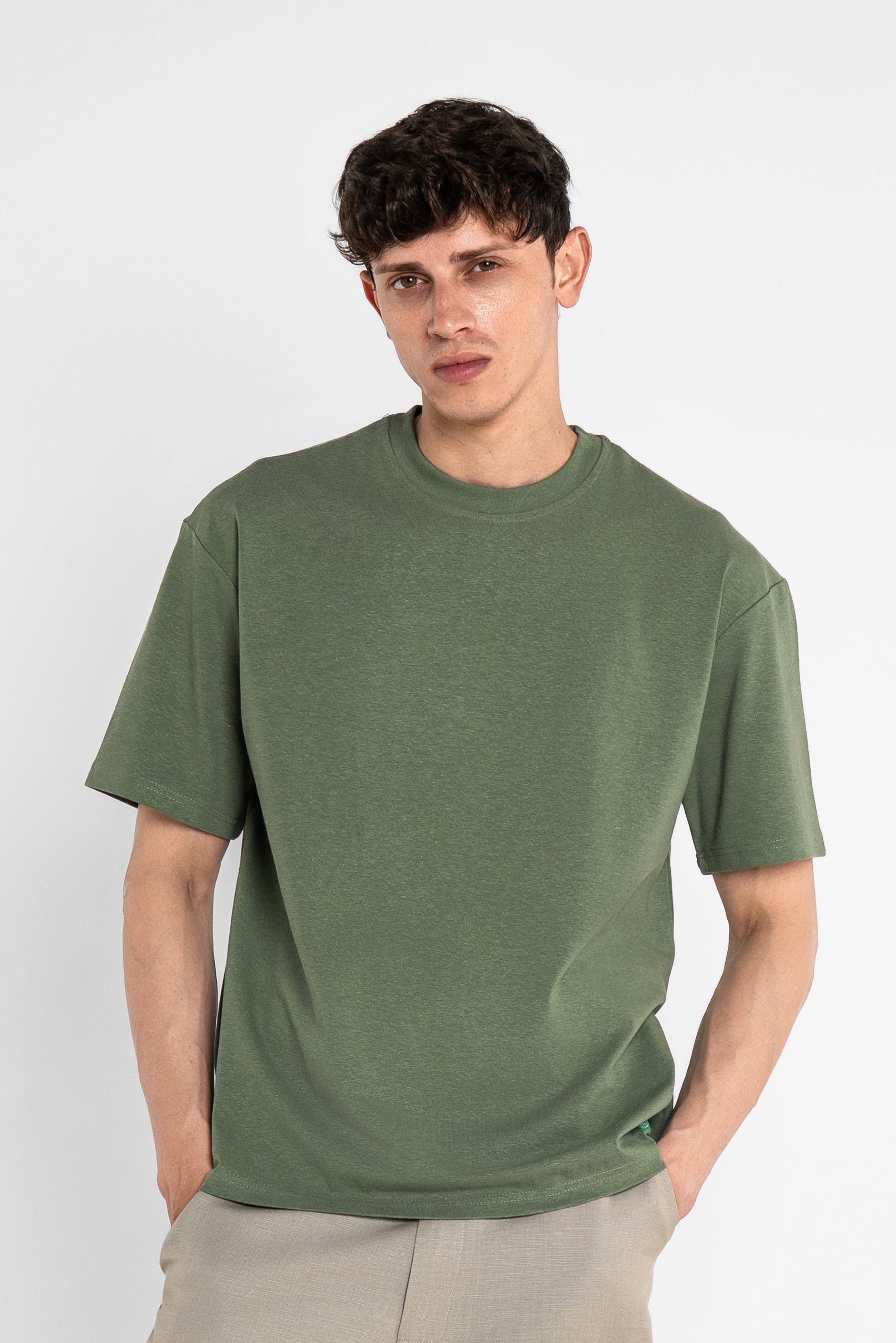 Plain Hemp T Shirt Oversized Green