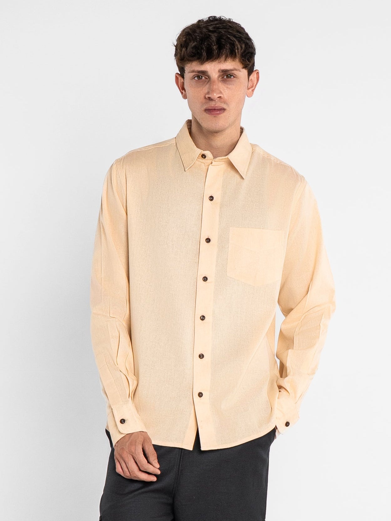 Full sleeves Hemp solid shirt Nude