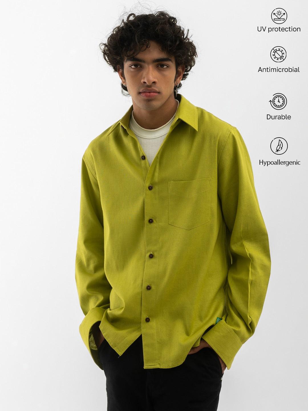 Full sleeves Hemp solid shirt green